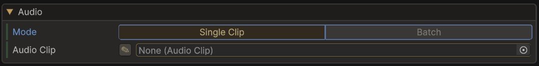 The Audio section: Mode set to Single Clip, and an empty Audio Clip field
